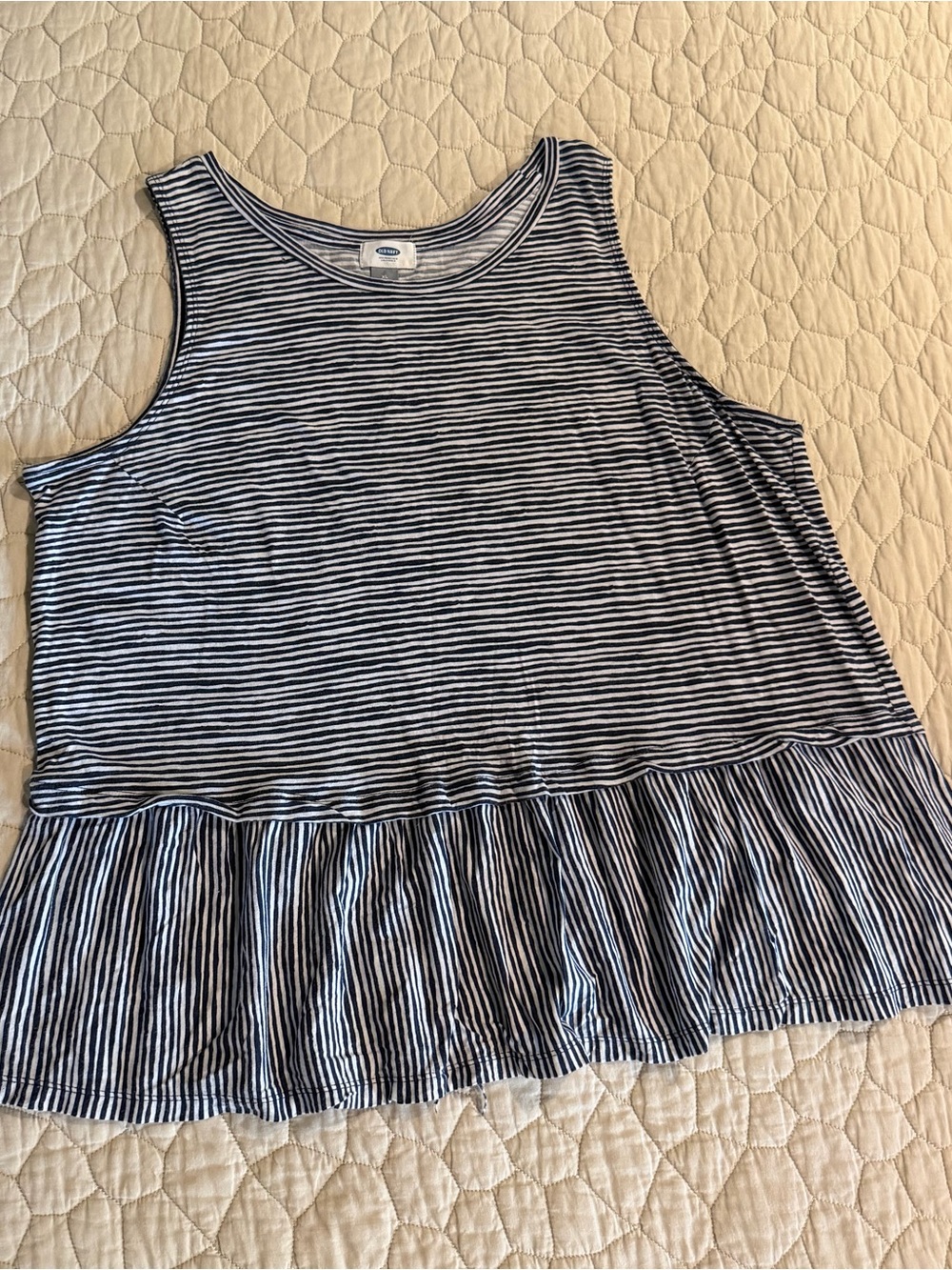 Old Navy Navy and White Striped Ruffle-Hem Tank
